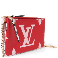 LOUIS VUITTON Rouge red Monogram Giant Reverse DOUBLE ZIP POCHETTE Bag