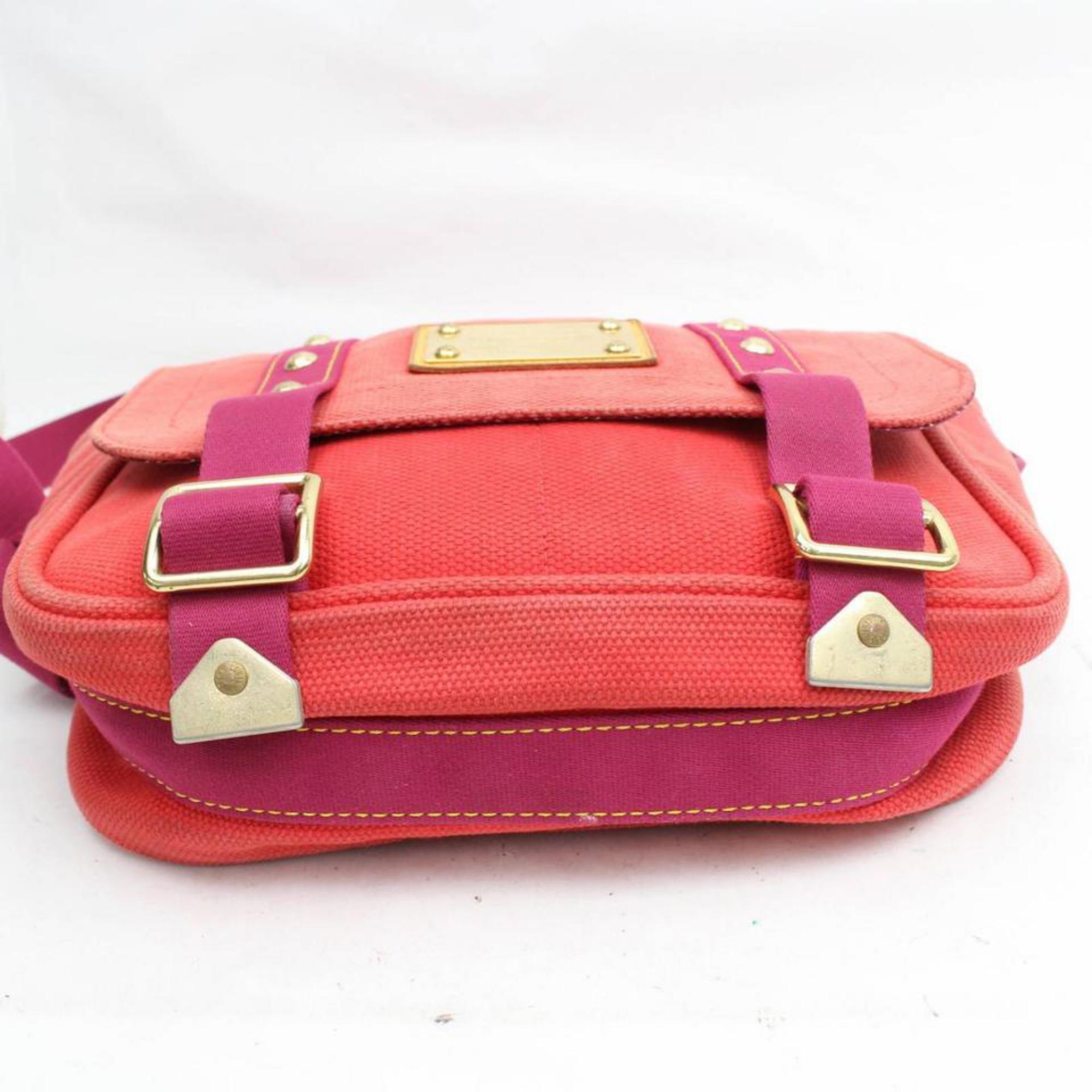 Louis Vuitton Rouge Toile Antigua Besace  868293 Red Canvas Shoulder Bag For Sale 8