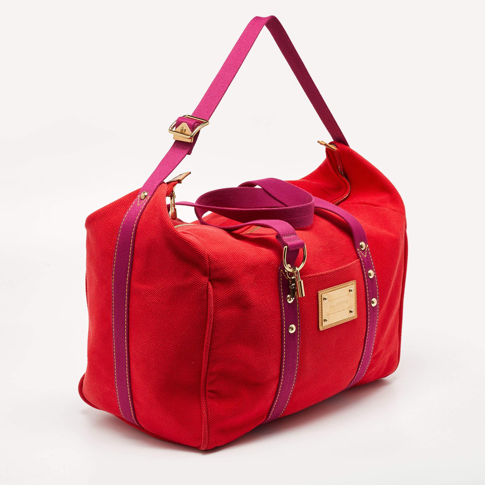 Louis Vuitton Rouge Toile Canvas Antigua Sac Weekend Bag For Sale 10