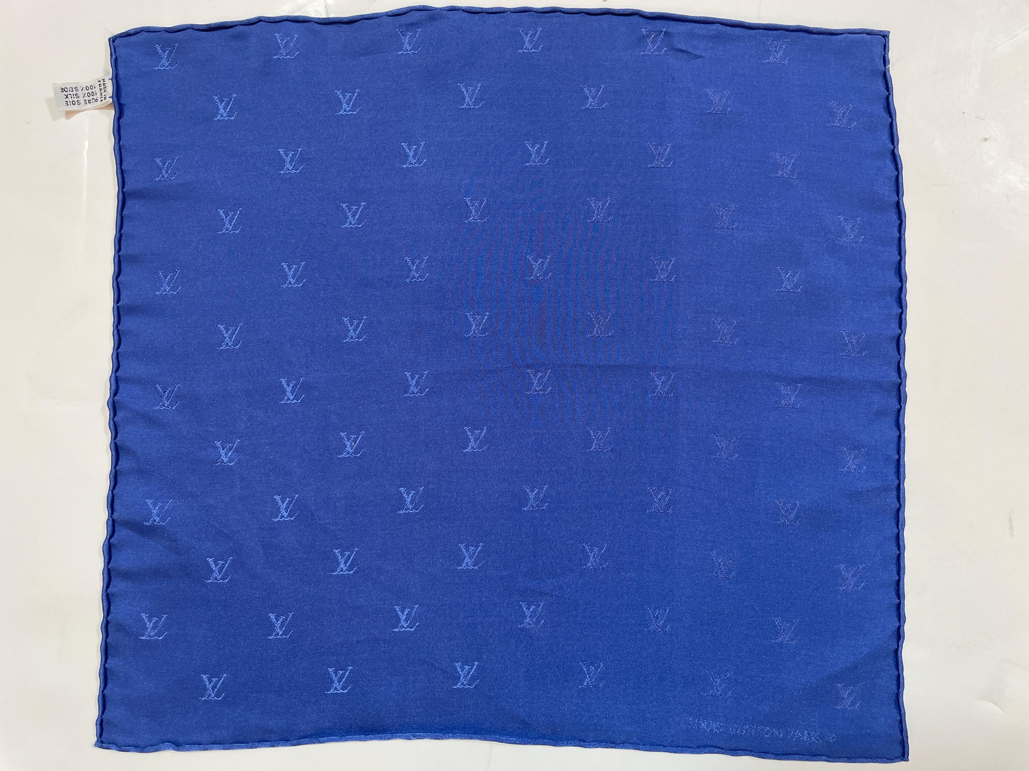 Louis Vuitton Royal Blue Silk Pocket Monogram Square In Good Condition In North Hollywood, CA