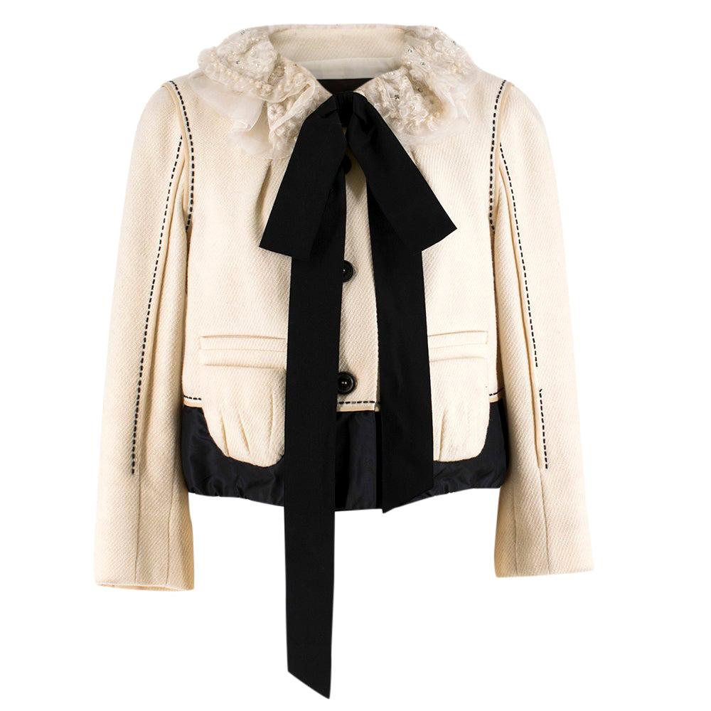 Louis Vuitton Ruffle-Collar Cream Wool-Blend Jacket SIZE FR 38