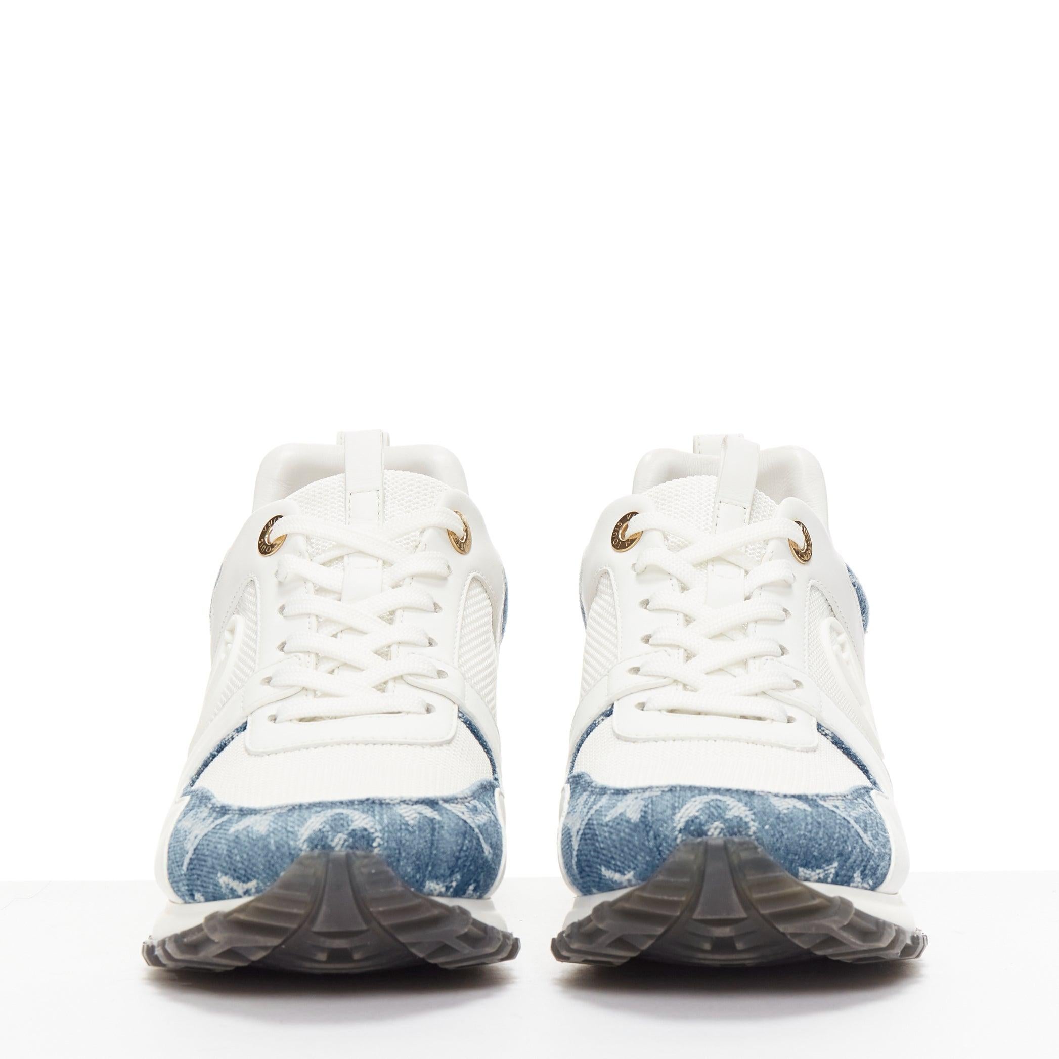 LOUIS VUITTON Run Away blue denim LV monogram white logo wedged sneakers EU37.5 In Good Condition For Sale In Hong Kong, NT