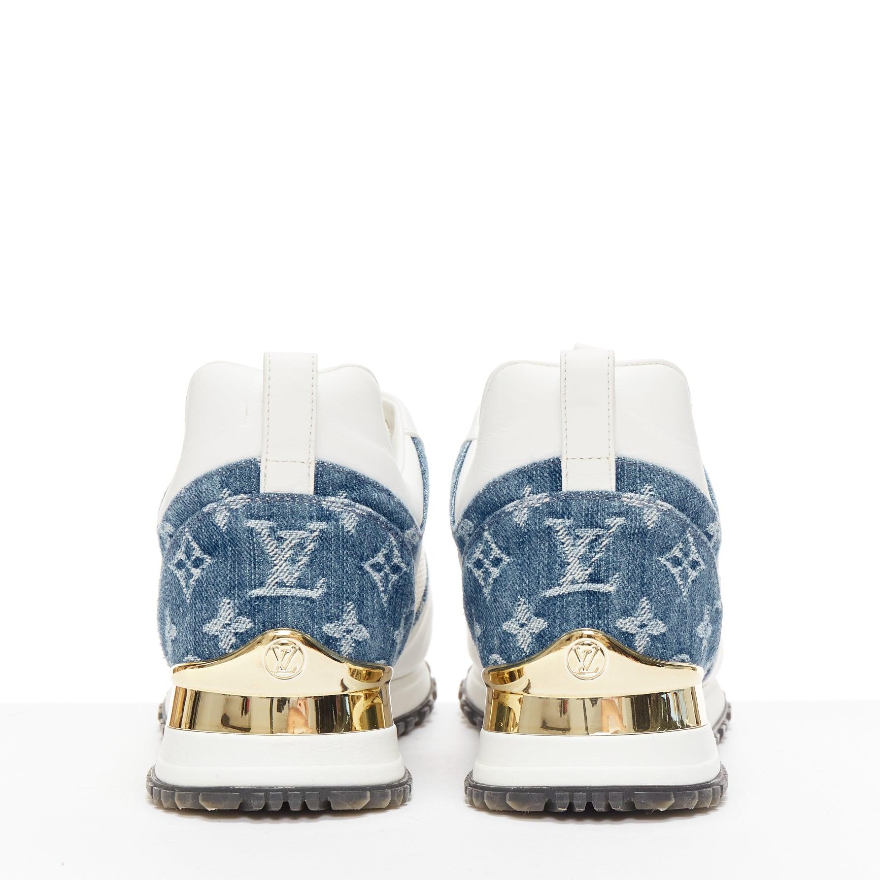 LOUIS VUITTON Run Away denim azul LV monograma logotipo blanco zapatillas con cuña EU37.5 en venta 1