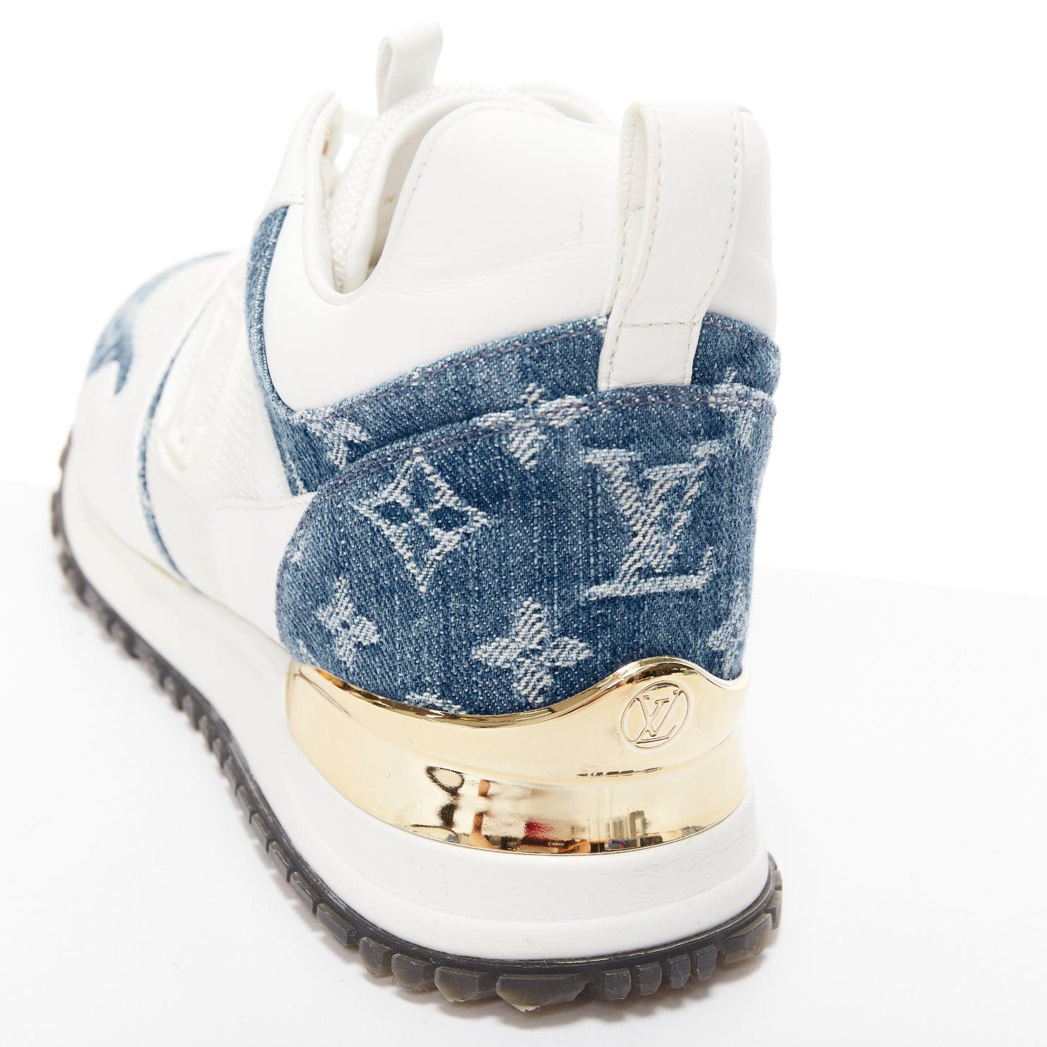 LOUIS VUITTON Run Away blue denim LV monogram white logo wedged sneakers EU37.5 For Sale 4