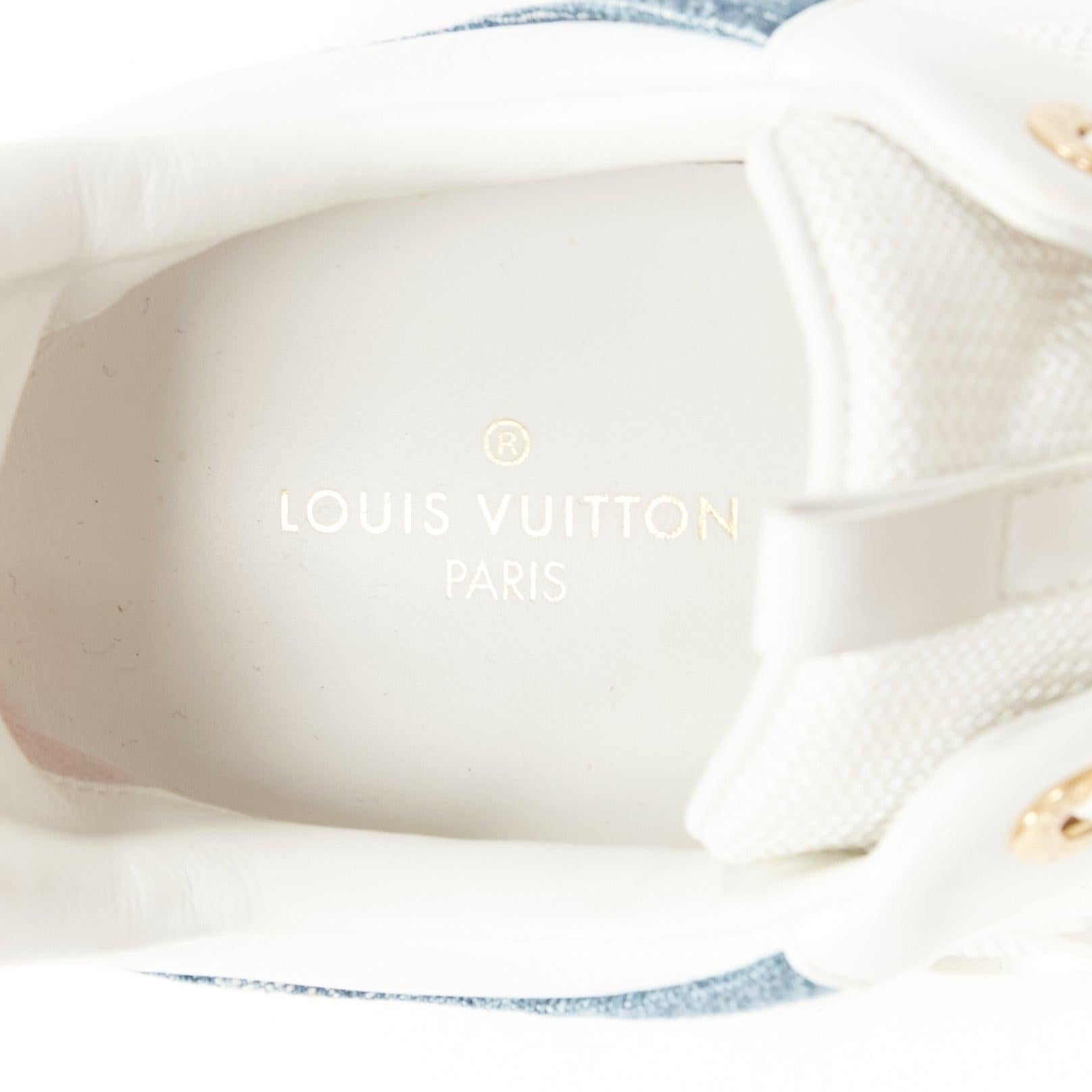 LOUIS VUITTON Run Away blue denim LV monogram white logo wedged sneakers EU37.5 For Sale 5