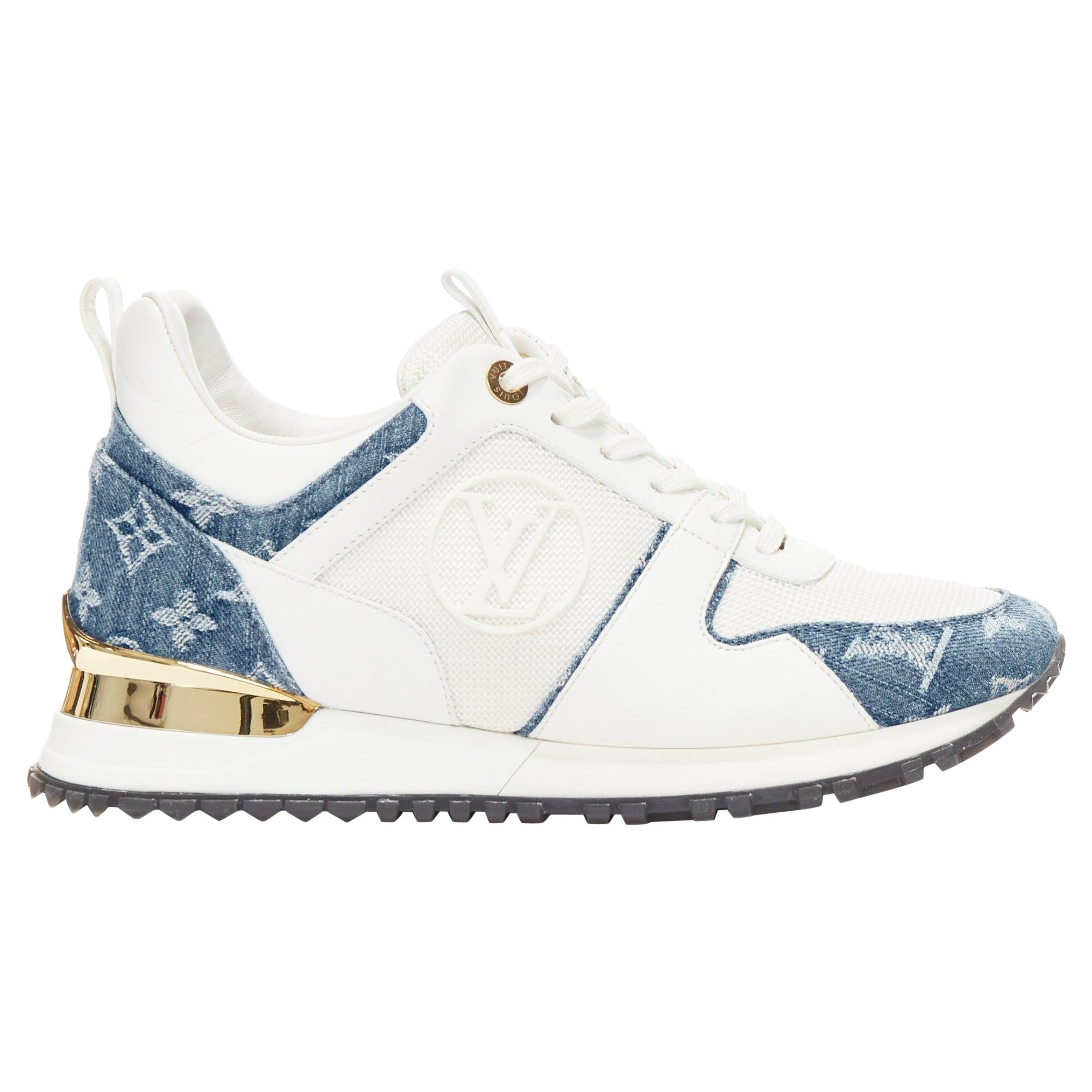 LOUIS VUITTON Run Away blue denim LV monogram white logo wedged sneakers EU37.5