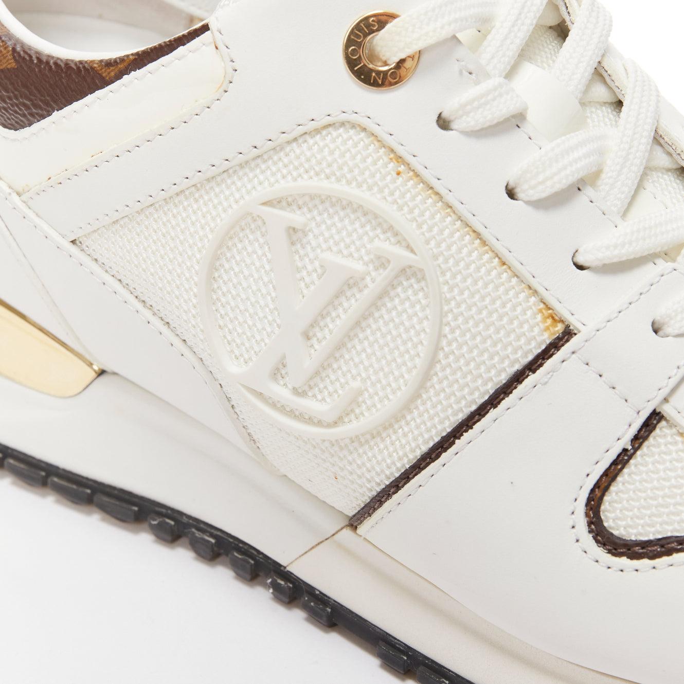 LOUIS VUITTON Run Away brown LV logo monogram white leather chunky sneakers EU38 For Sale 3