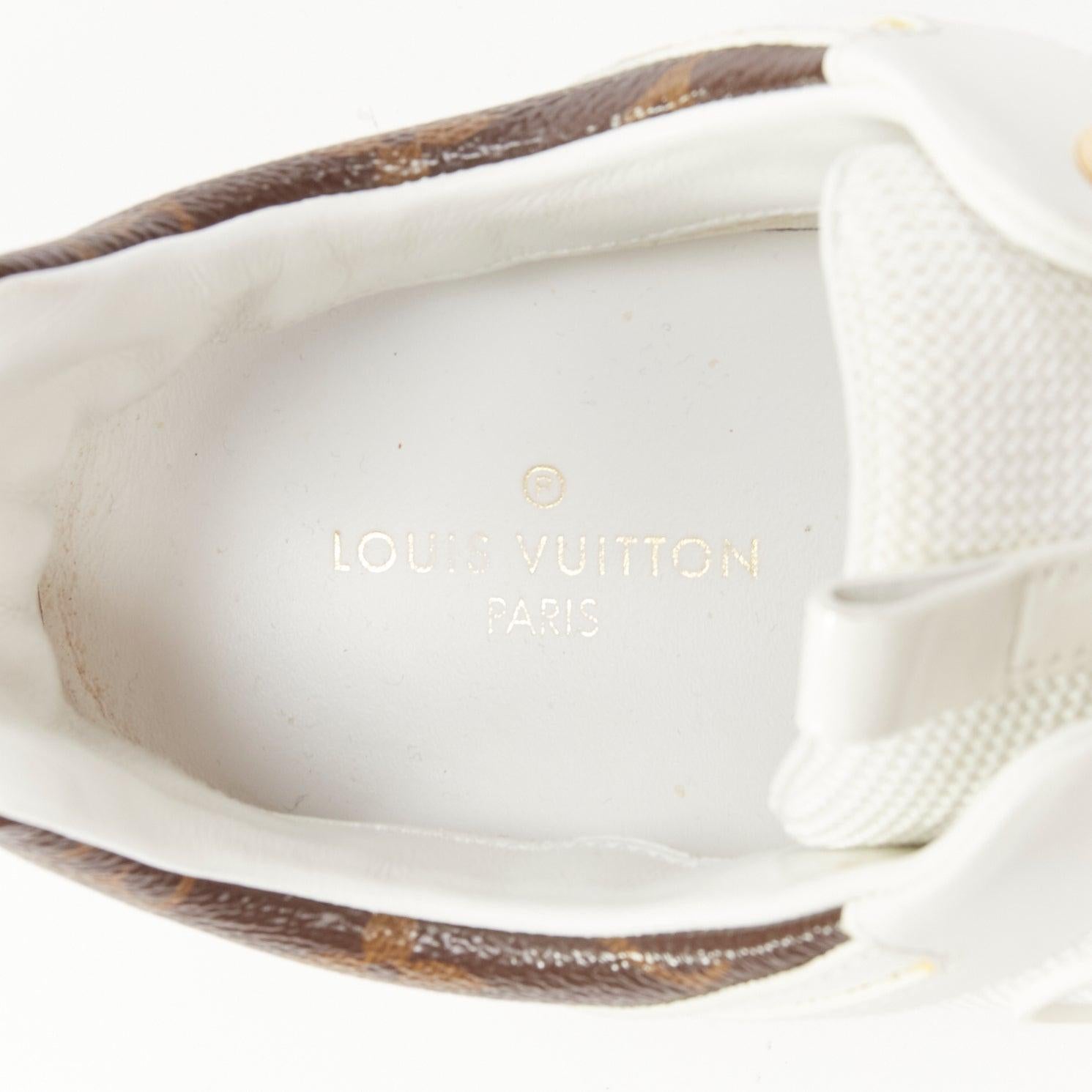 LOUIS VUITTON Run Away Brown LV logo monogramme cuir blanc baskets chunky EU38 en vente 5