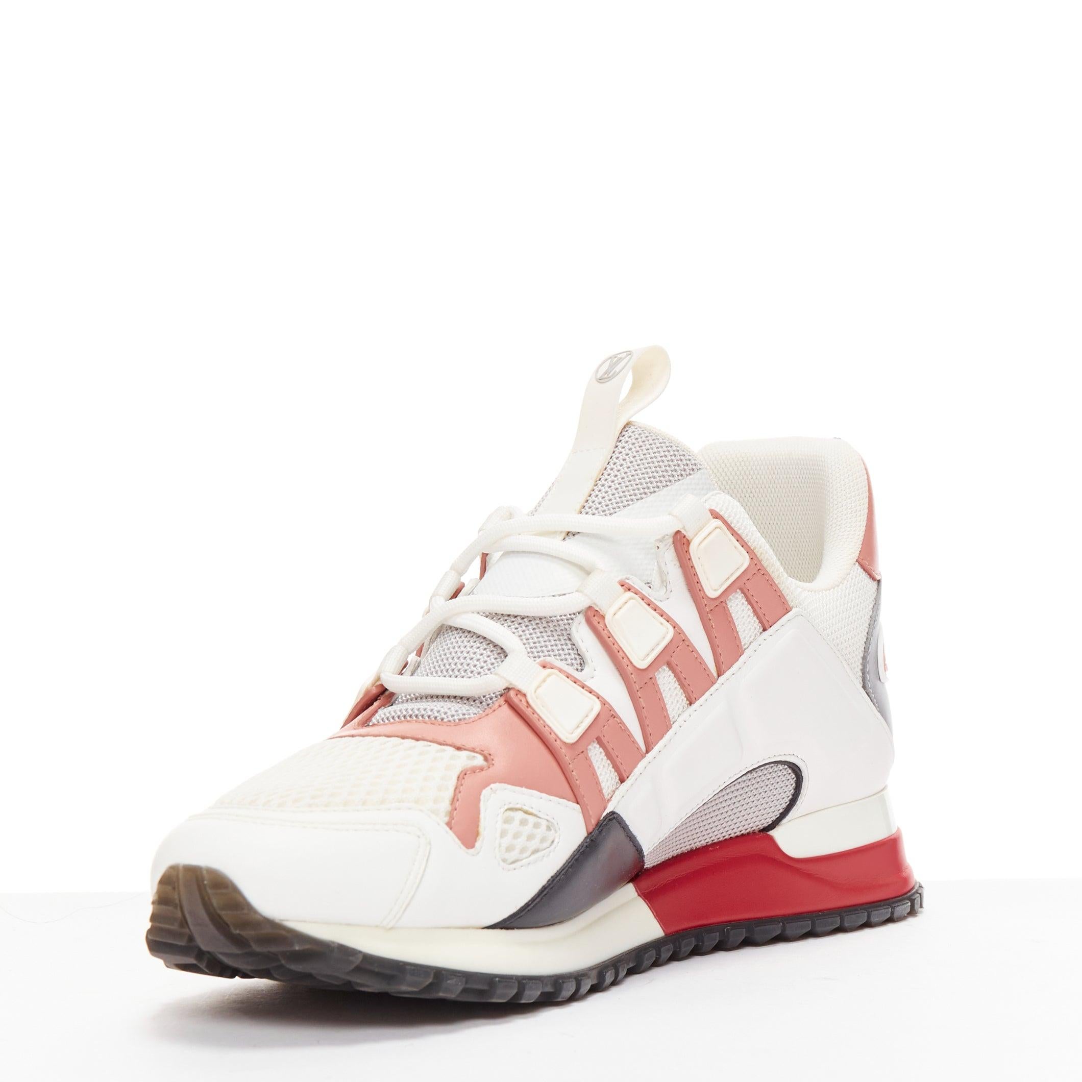 LOUIS VUITTON Run Away off white pink LV logo mesh leather sneakers EU38 In Good Condition In Hong Kong, NT