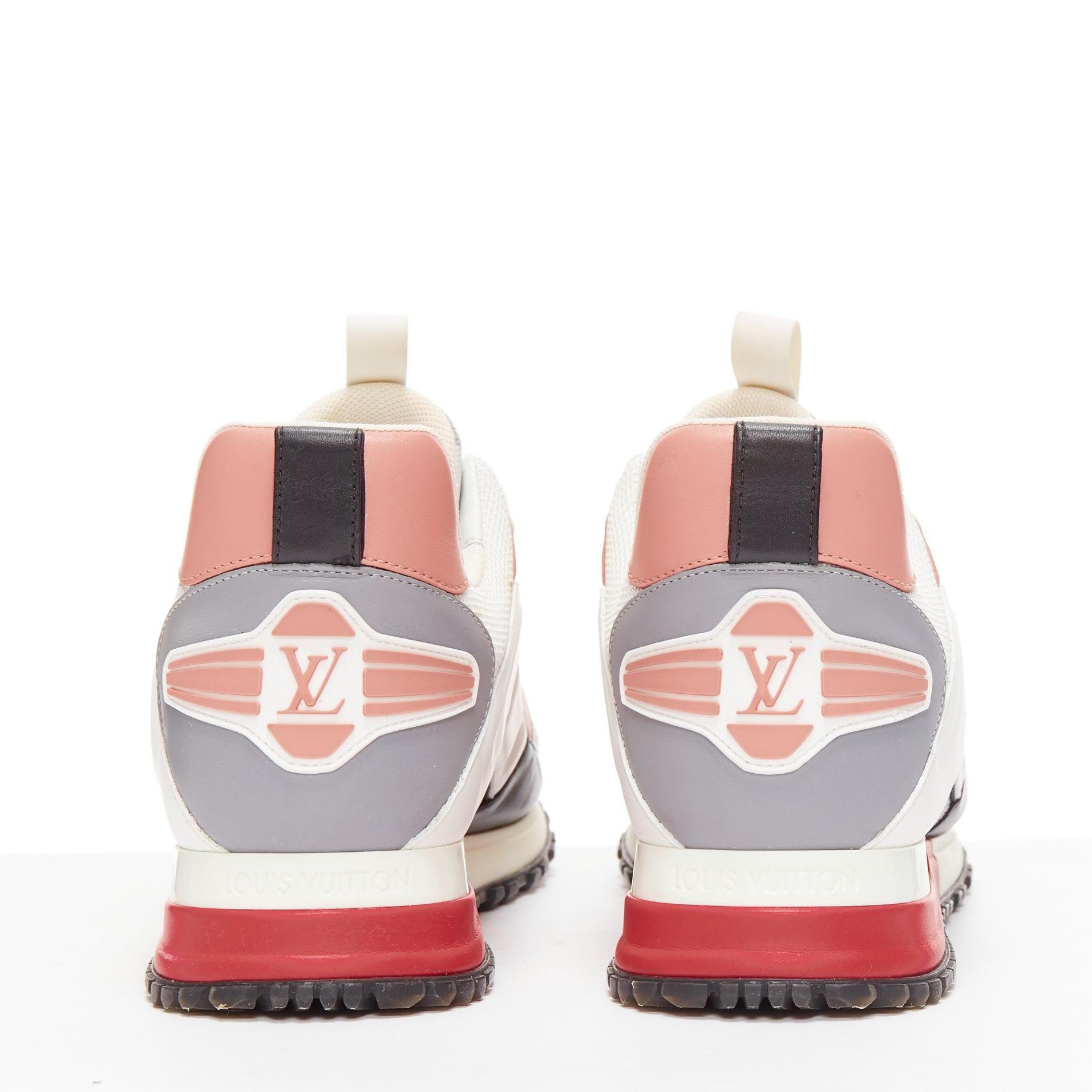 LOUIS VUITTON Run Away off white pink LV logo mesh leather sneakers EU38 en vente 1