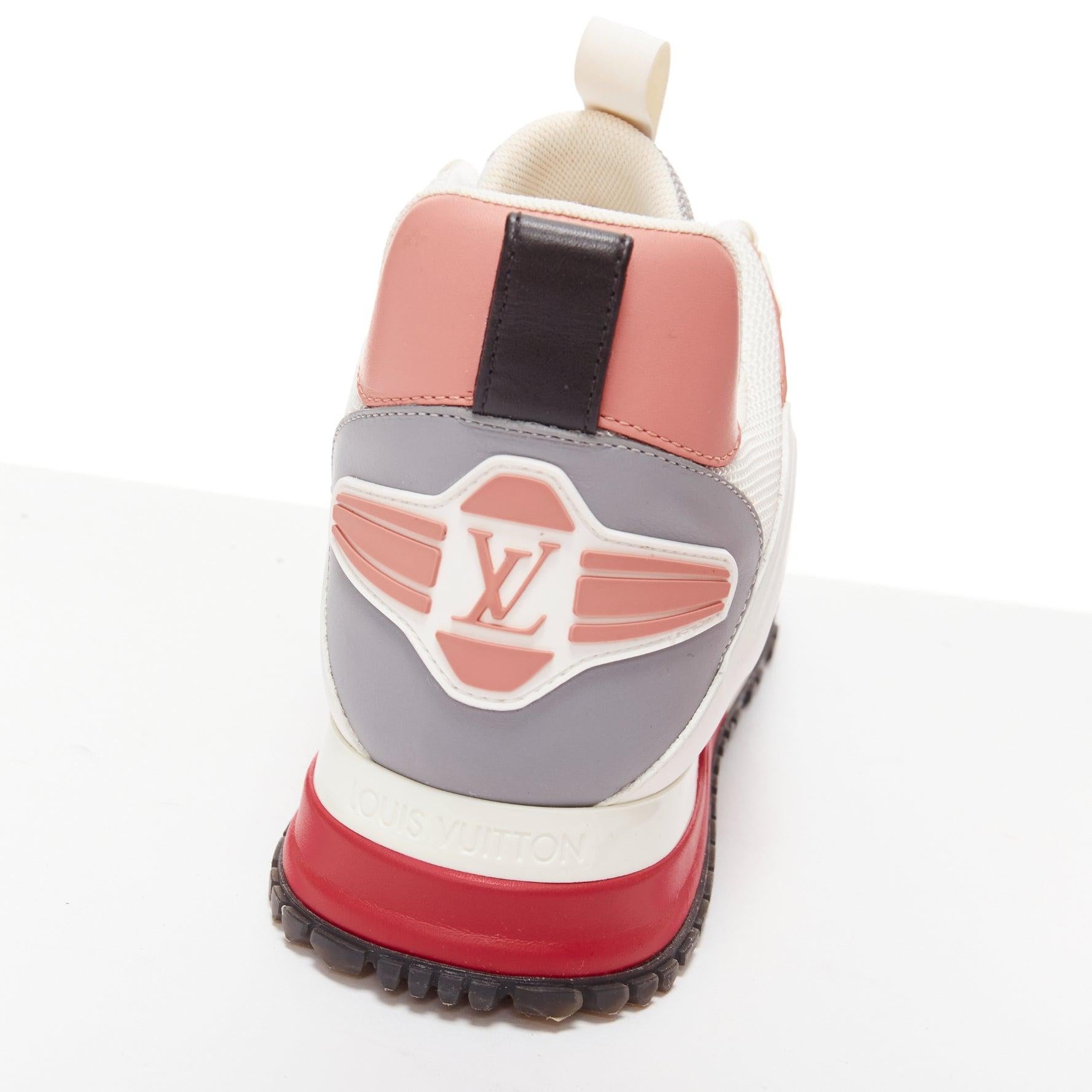LOUIS VUITTON Run Away off white pink LV logo mesh leather sneakers EU38 en vente 4
