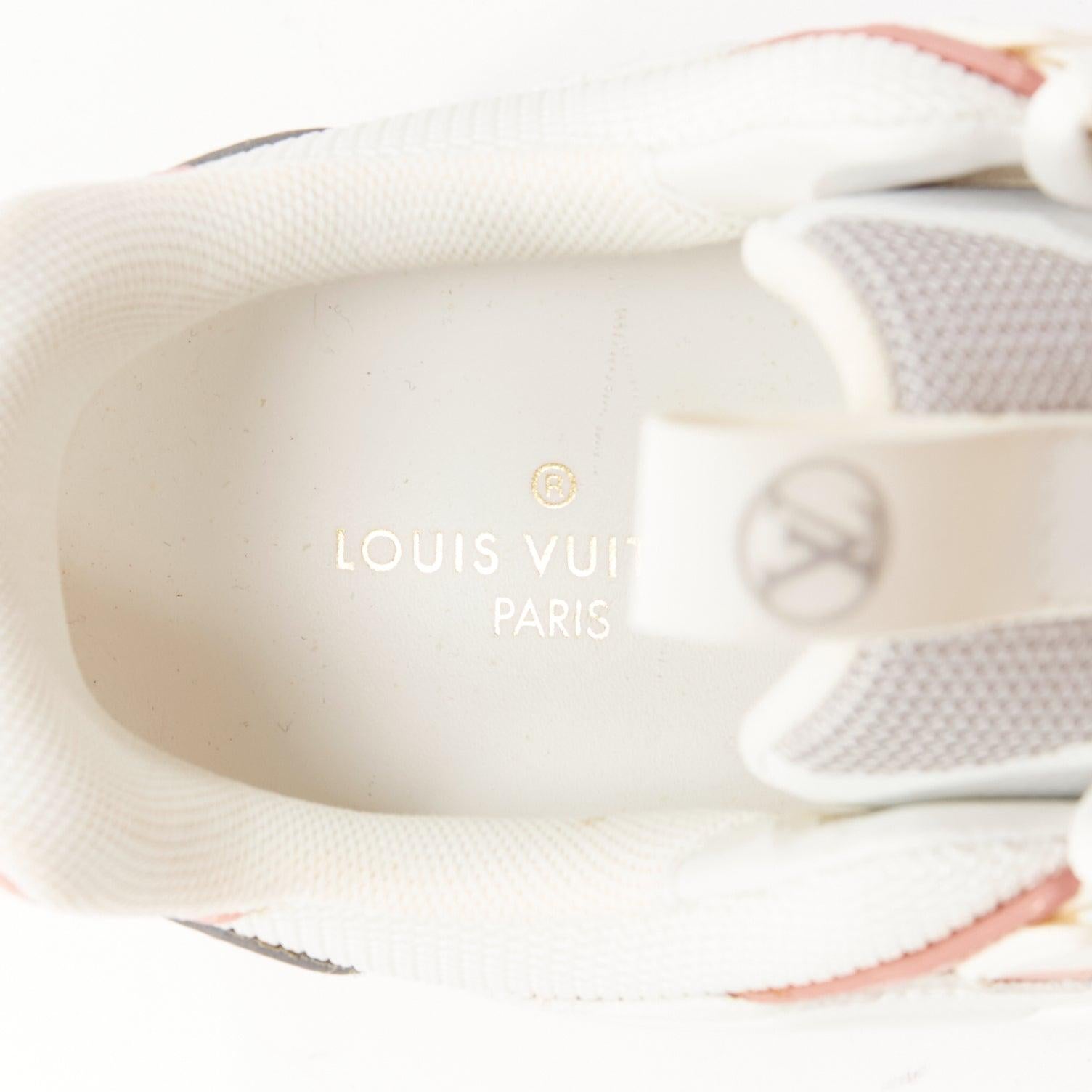 LOUIS VUITTON Run Away off white pink LV logo mesh leather sneakers EU38 en vente 5