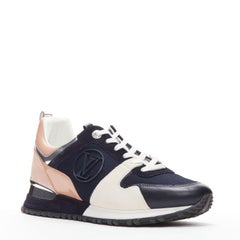 LOUIS VUITTON Run Away pink navy silver LV logo low top sneakers EU38 US8
