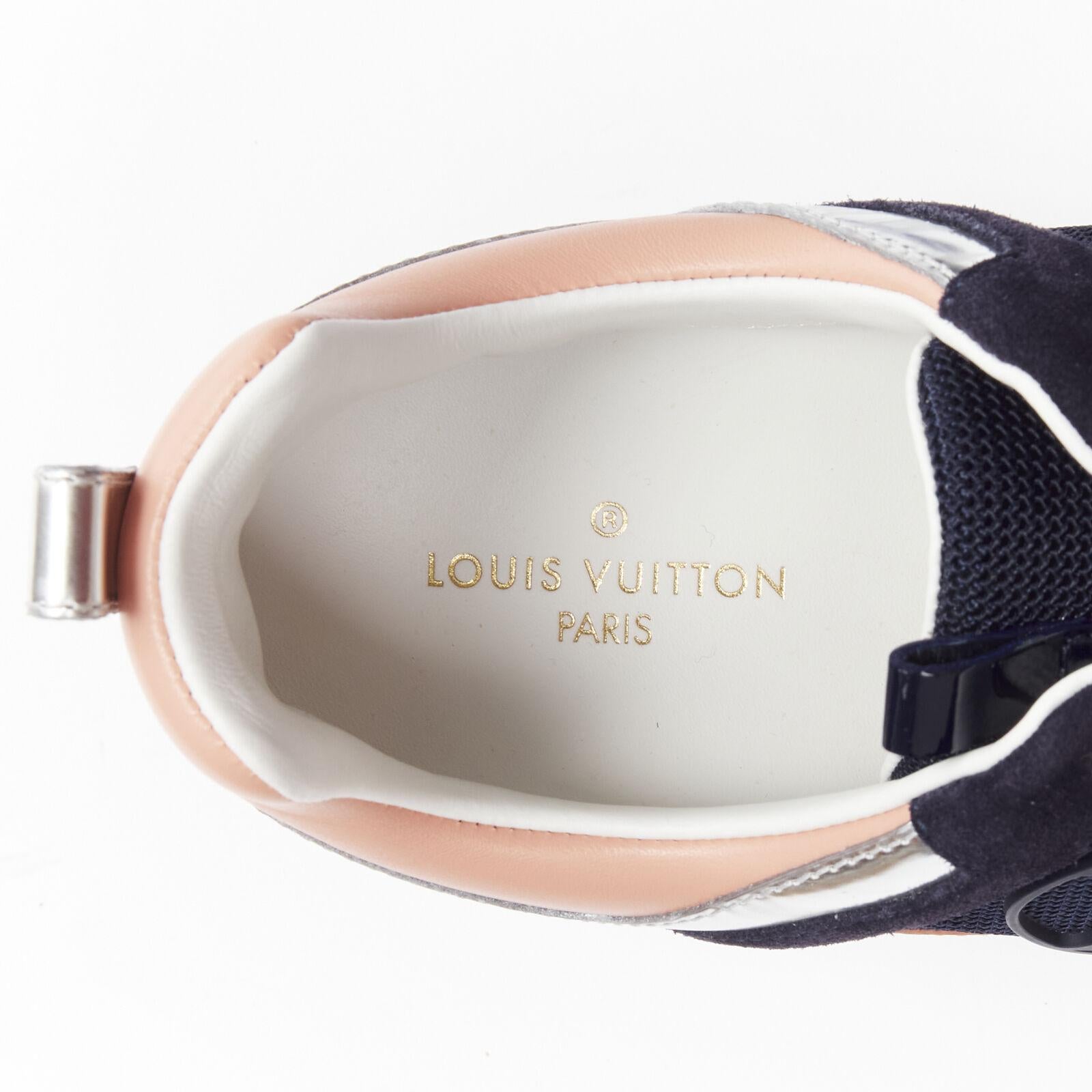 LOUIS VUITTON Run Away pink navy silver LV logo low top sneakers EU38 US8 2