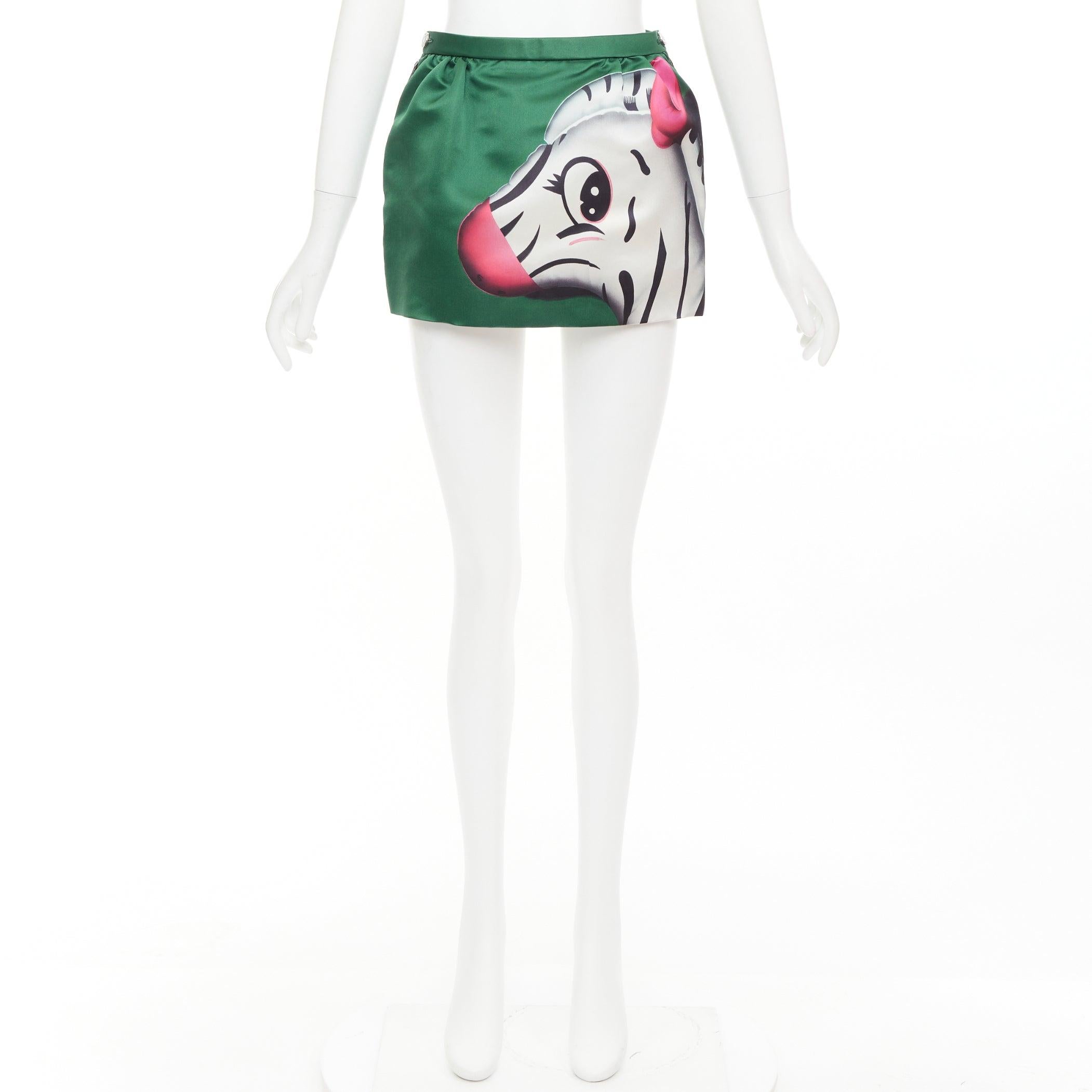 LOUIS VUITTON Runway 1AFUS3 vert Zebra Balloon print mini jupe FR32 XXS en vente 4
