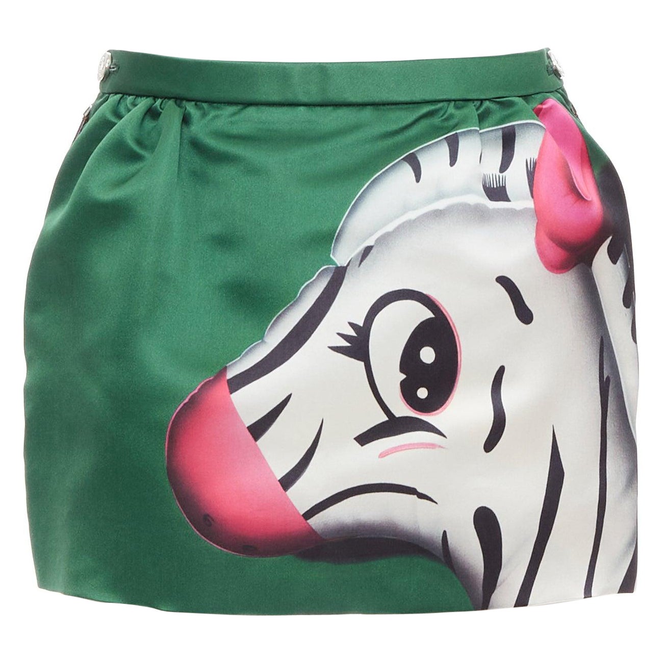 LOUIS VUITTON Runway 1AFUS3 vert Zebra Balloon print mini jupe FR32 XXS en vente