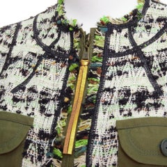 LOUIS VUITTON Runway Fleury khaki cotton tweed leather trim safari jacket FR34