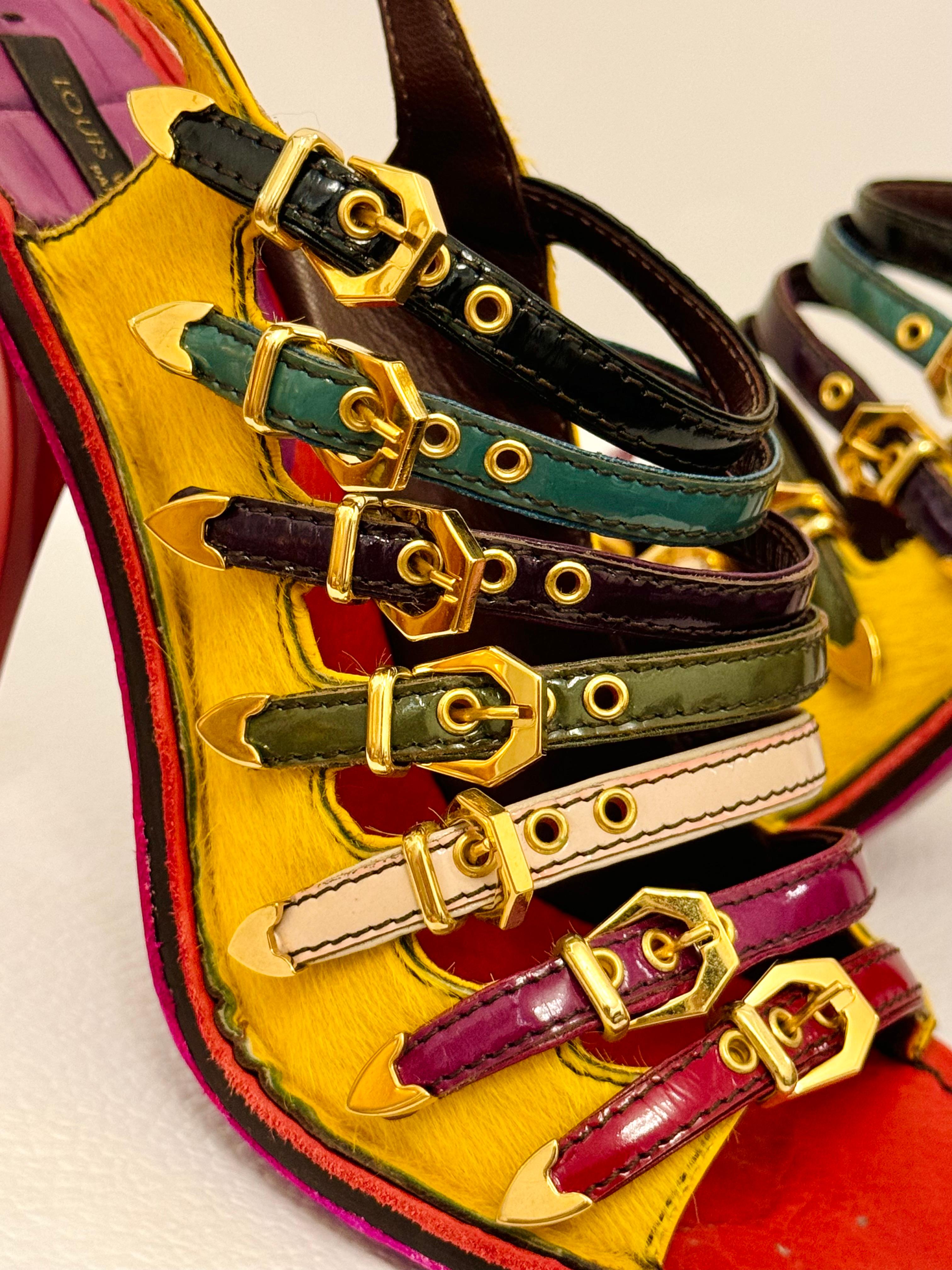 Louis Vuitton primavera estate 2006 Marc by marc jacobs scarpe con tacco in pelle e pelo di pony numero 37, archivio e rarità, dettagli sorprendenti 