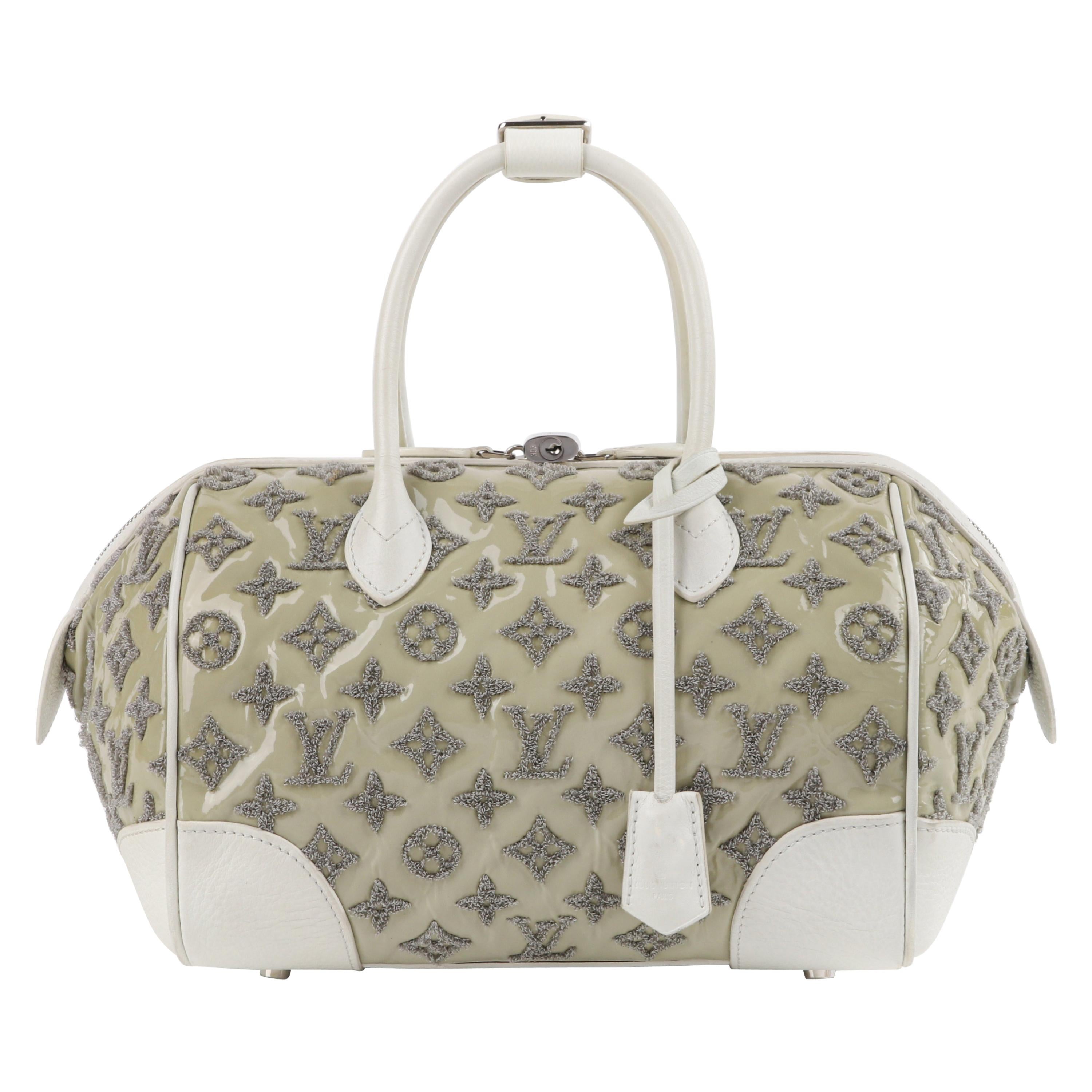 LOUIS VUITTON S/S 2012 Taupe White Boucle Knit Monogram “Speedy Round” Handbag