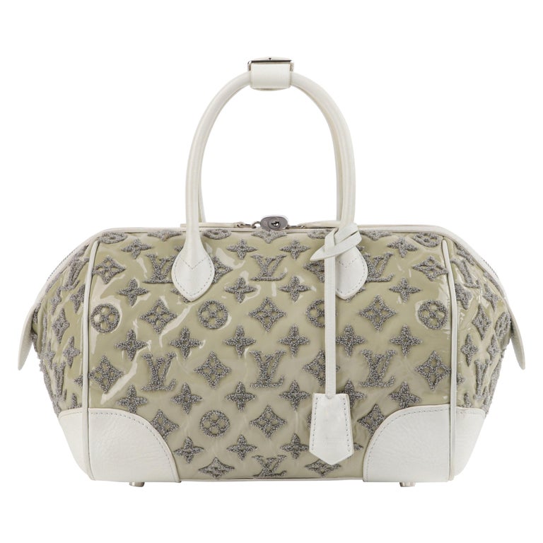VUITTON S/S 2012 Taupe White Knit Monogram “Speedy Round” Handbag For Sale 1stDibs