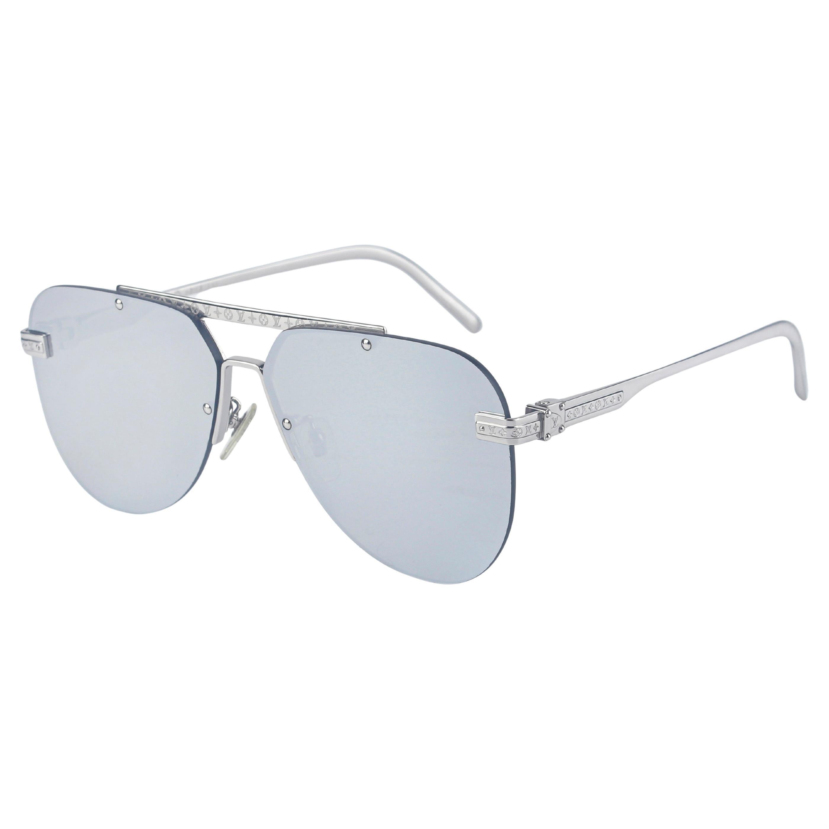 LOUIS VUITTON P/E 2023 "Ash" Argento Metallo LV Occhiali da sole pilota specchiati Unisex in vendita