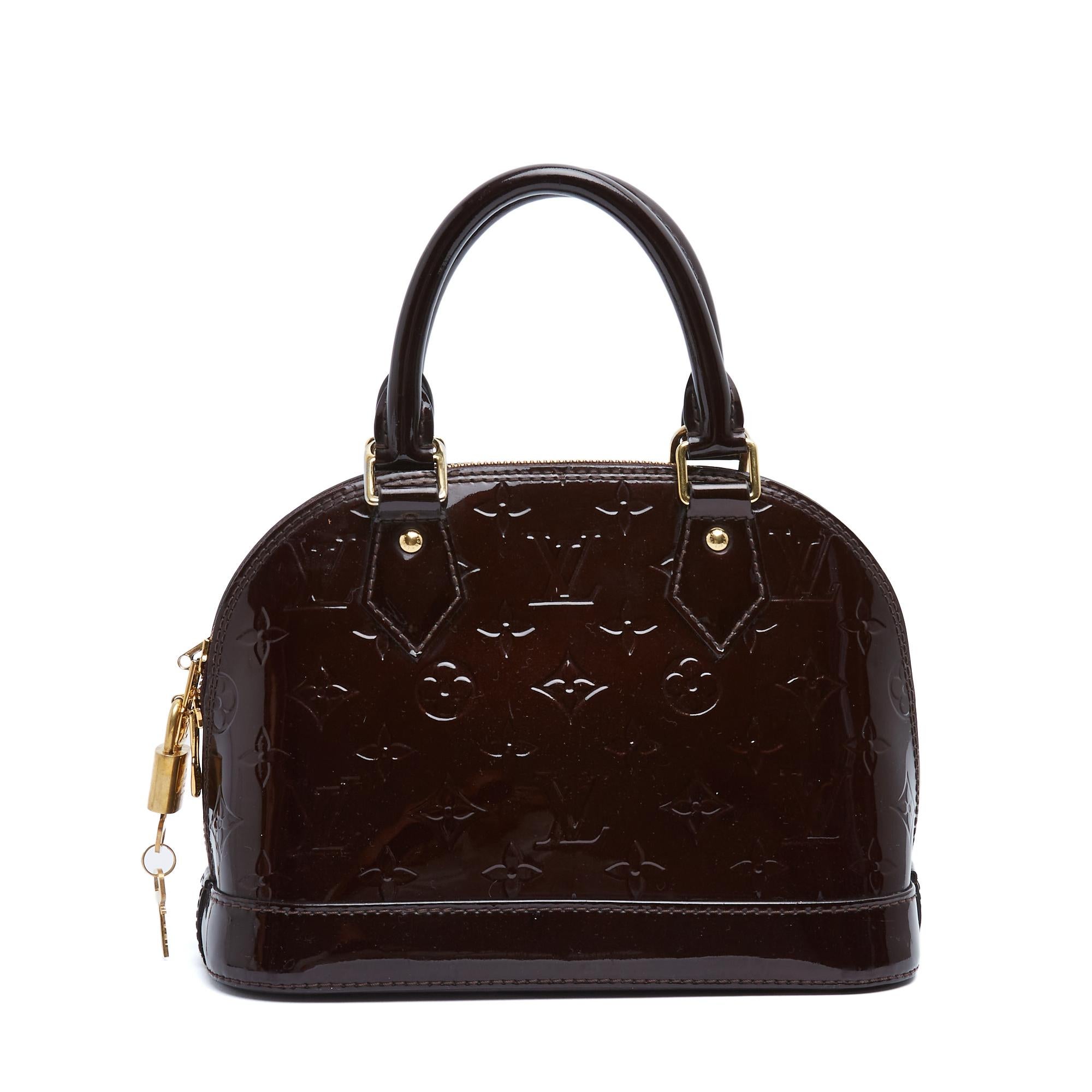 Black Louis Vuitton Sac LV Alma BB Burgundy Patent Leather Monogram Hand Bag For Sale