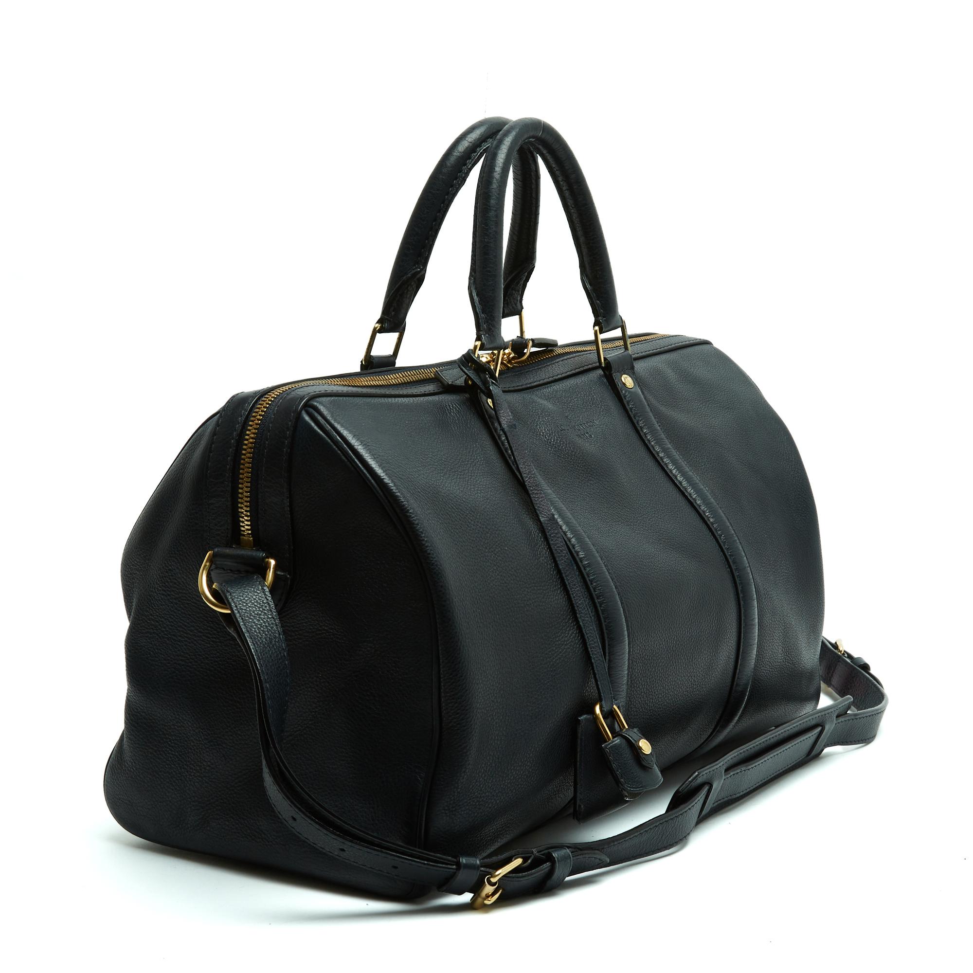 Borsa Speedy Bandoulière di Sofia Coppola, misura 35, in pelle martellata blu navy e finiture dorate, tracolla rimovibile e regolabile, interno in pelle scamosciata grigia con una grande tasca con zip e una grande tasca con zip, chiavi, lucchetto,