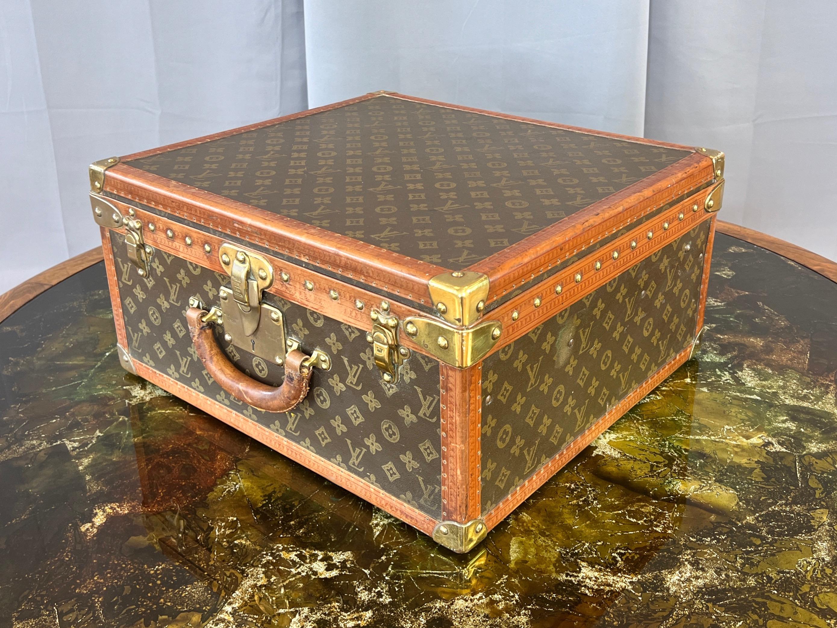 A 1940s Louis Vuitton Braken 50-style mid-size suitcase, weekender, or cabin trunk with uncommon dimensions that was originally purchased from Saks & Company on 5th Avenue in New York.

While its proportions are in keeping with the Braken line, its