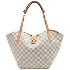 LOUIS VUITTON Salina PM Damier Azur sac fourre-tout PVC cuir blanc