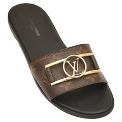 LOUIS VUITTON Sandal Slide LOCK IT Flat Mule Monogram Canvas Leather Sz 38 $980