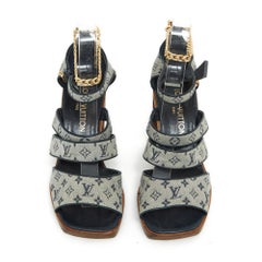 Louis Vuitton Sandales EU38  Navy Blue Monogram Heels Pumps Sandals UK5 US7.5 LV