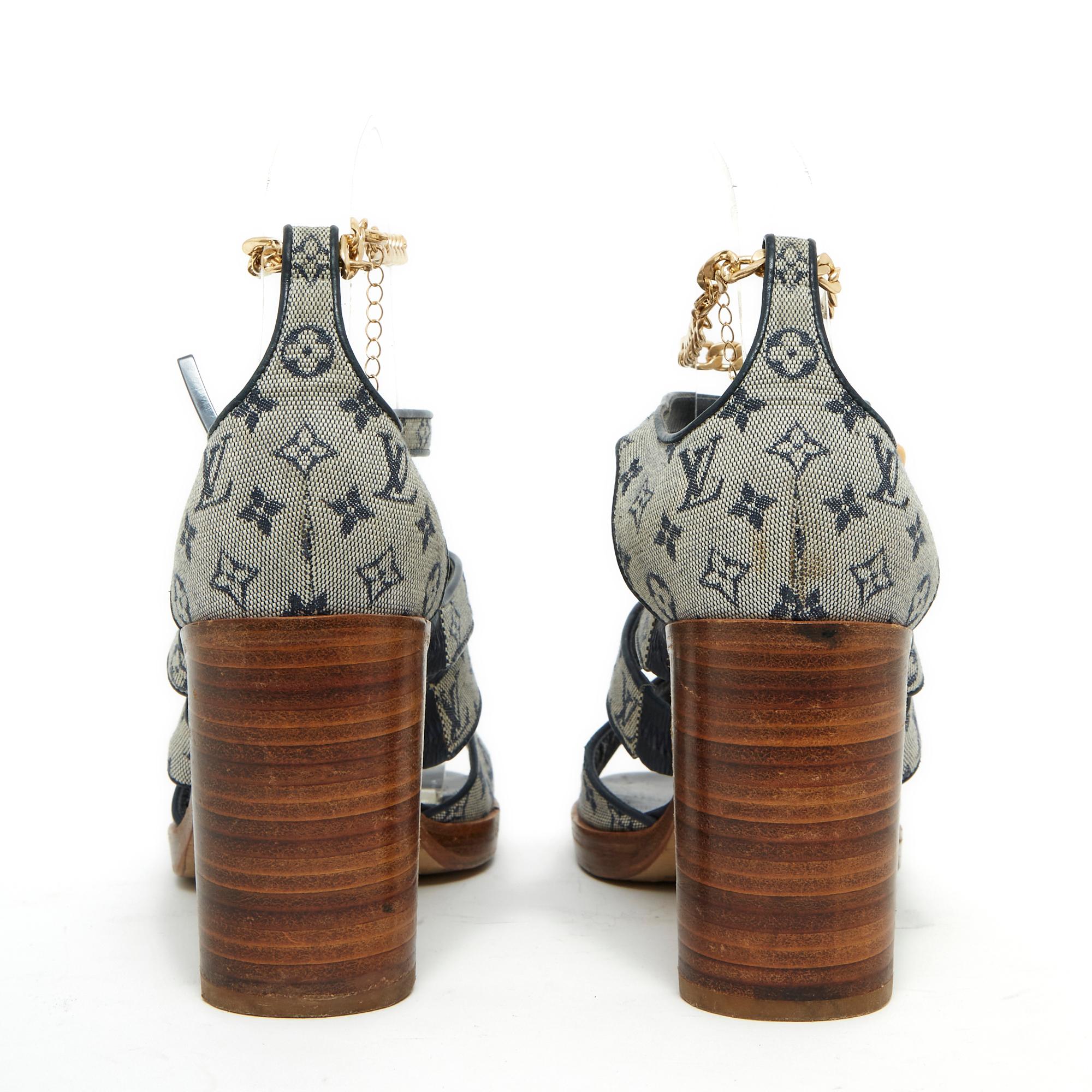Sandalias Louis Vuitton EU38  Azul Marino Monograma Tacones Bombas Sandalias UK5 US7.5 LV en Bueno estado para la venta en PARIS, FR