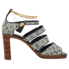 Louis Vuitton Sandales EU38  Navy Blue Monogram Heels Pumps Sandals UK5 US7.5 LV