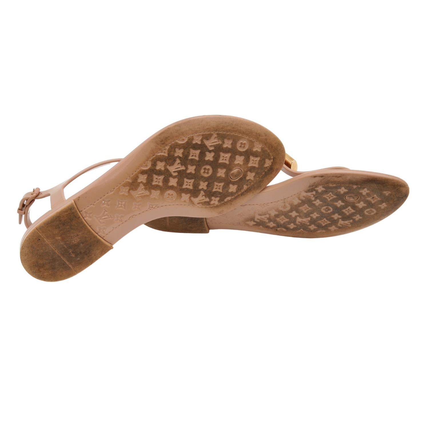 LOUIS VUITTON Sandals Flat Beige Thong Rubber BIKINI Gold HW LV Padlock Sz 38 8