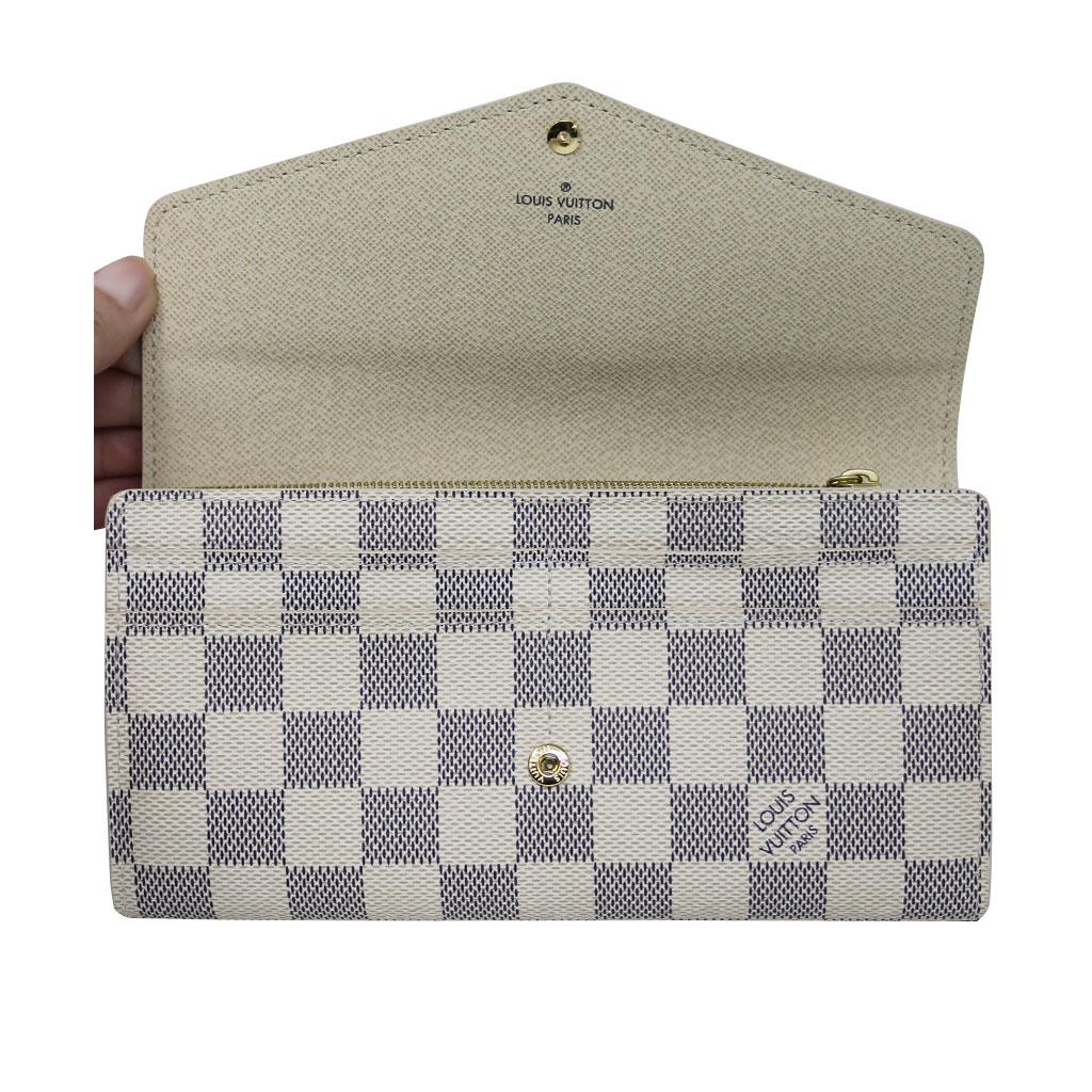Gray Louis Vuitton Sarah Damier Azur Wallet in Box with dust bag