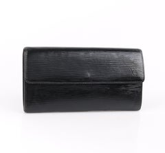 LOUIS VUITTON "Sarah" Noir Black Electric Epi Leather Front Flap LV Logo Wallet