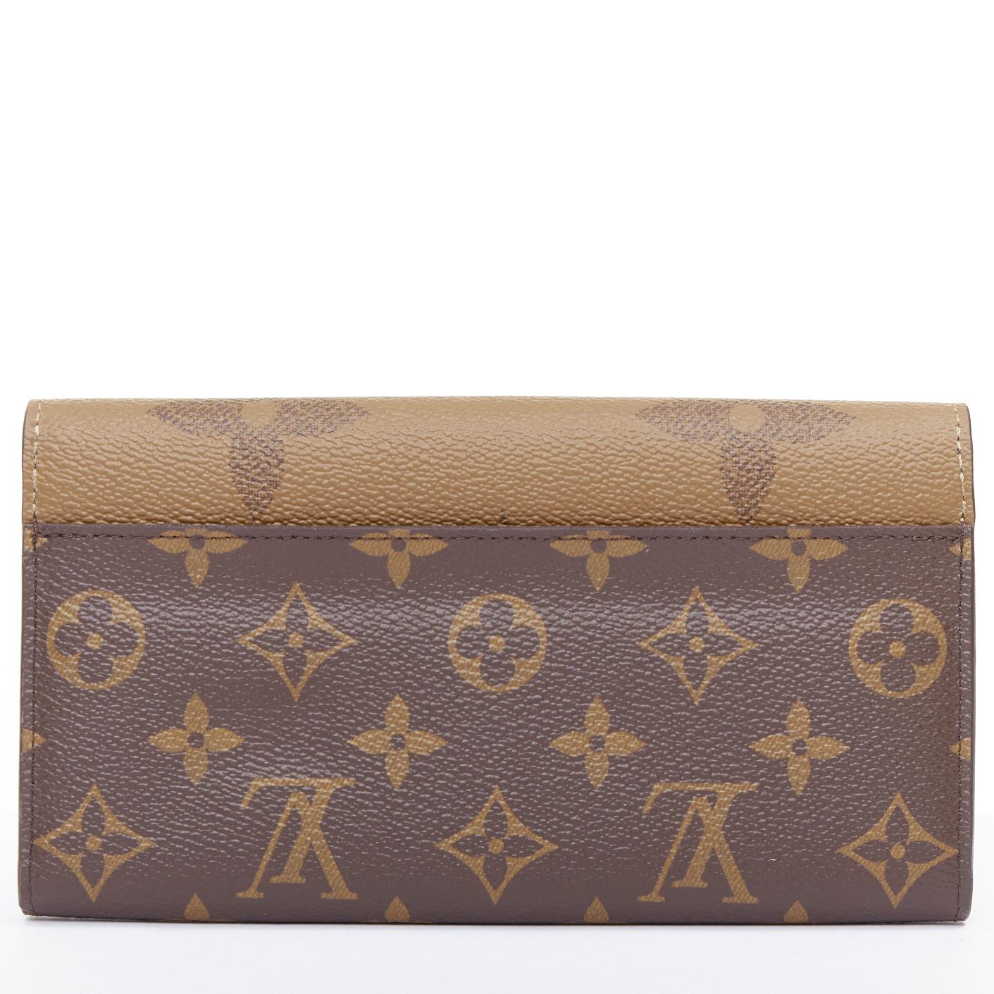 Marrone Louis Vuitton SarahMonogram Reverse Giant canvas rectangular wallet in vendita