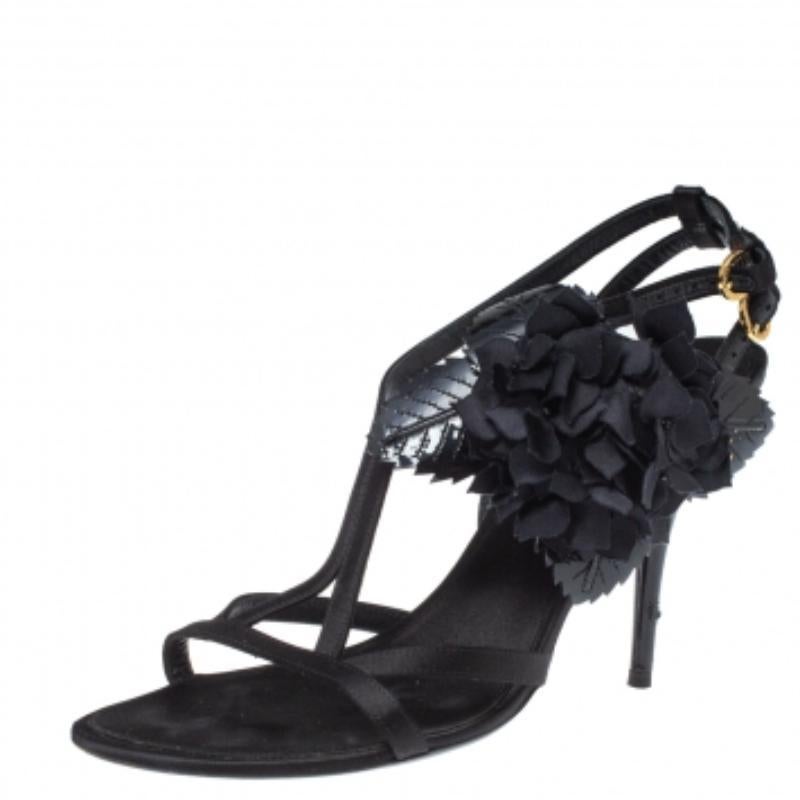 Louis Vuitton Satin And Patent Leather Embellished Ankle Strap Sandal Size 39.5 For Sale 1