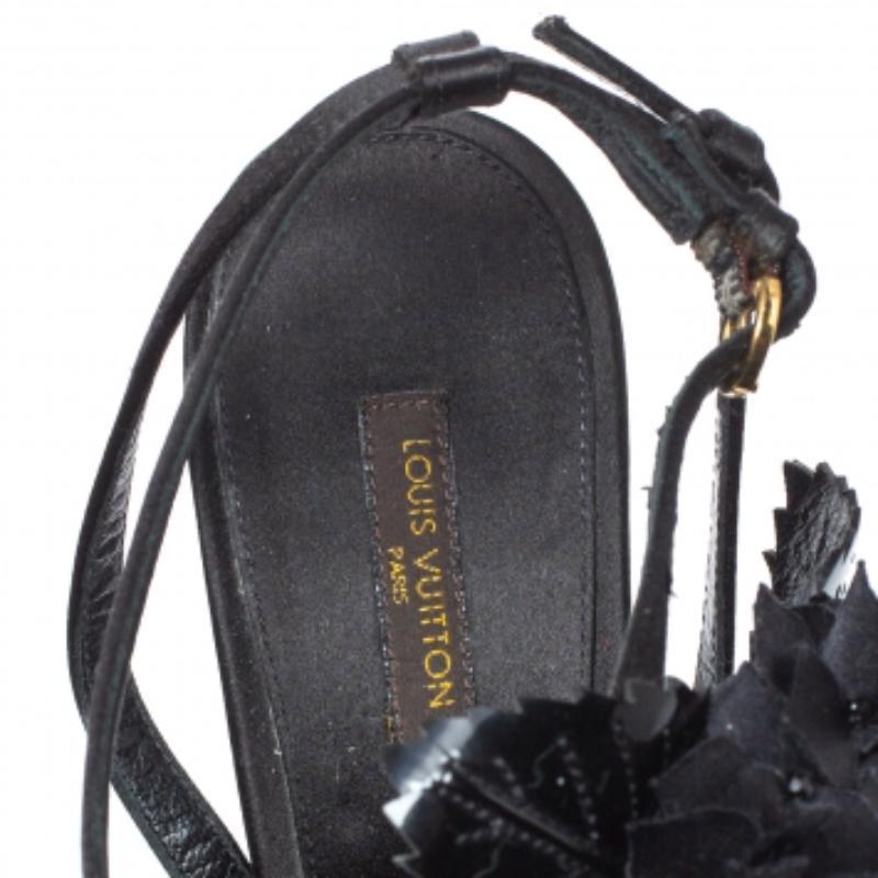 Louis Vuitton Satin And Patent Leather Embellished Ankle Strap Sandal Size 39.5 For Sale 2