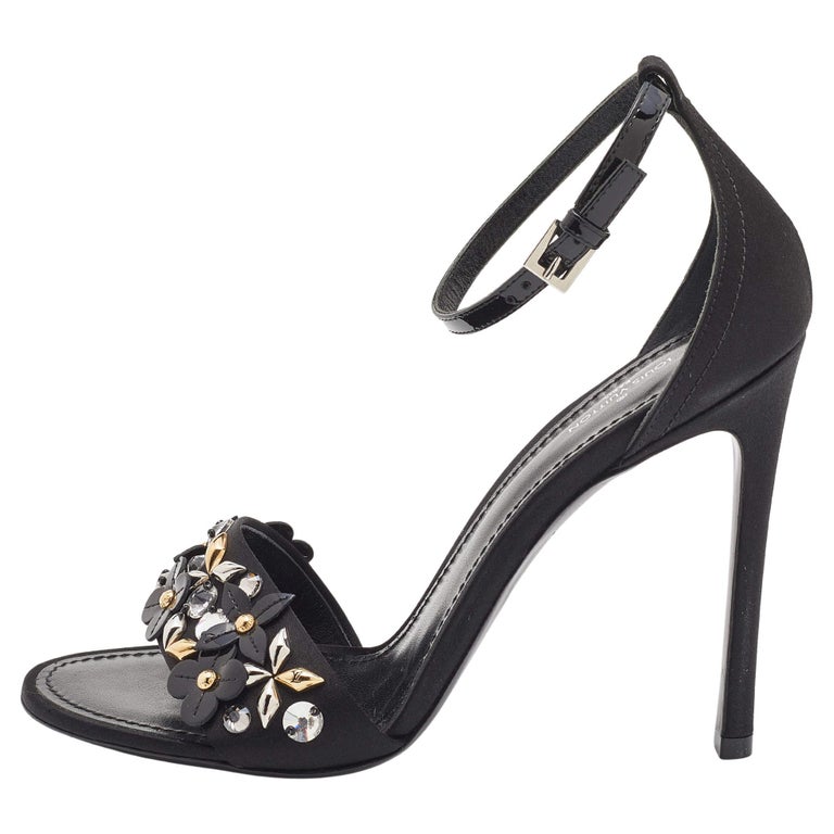 Louis Vuitton Satin and Patent Leather Embellished Ankle Strap Sandals Size  38.5 For Sale at 1stDibs