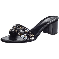 Louis Vuitton Satin Applique Embellished Block Heel Slide Sandals Size 39.5