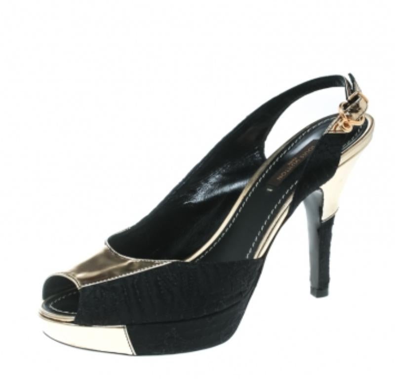 Louis Vuitton Satin Leder Motard Piccadilly Peep Toe Plateau Sandalen Größe 36 im Zustand „Gut“ im Angebot in Dubai, Al Qouz 2