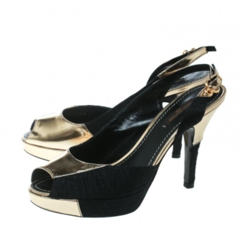 Louis Vuitton Satin Leder Motard Piccadilly Peep Toe Plateau Sandalen Größe 36 im Angebot 2
