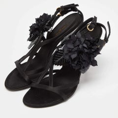 Louis Vuitton Satin Patent Leather Embellished Ankle Strap Sandals Size 38.5