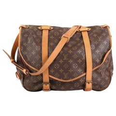 Used Brown Louis Vuitton Authentic Brown Canvas Mini Lin Saumur MM  Messenger Bag Houston,TX