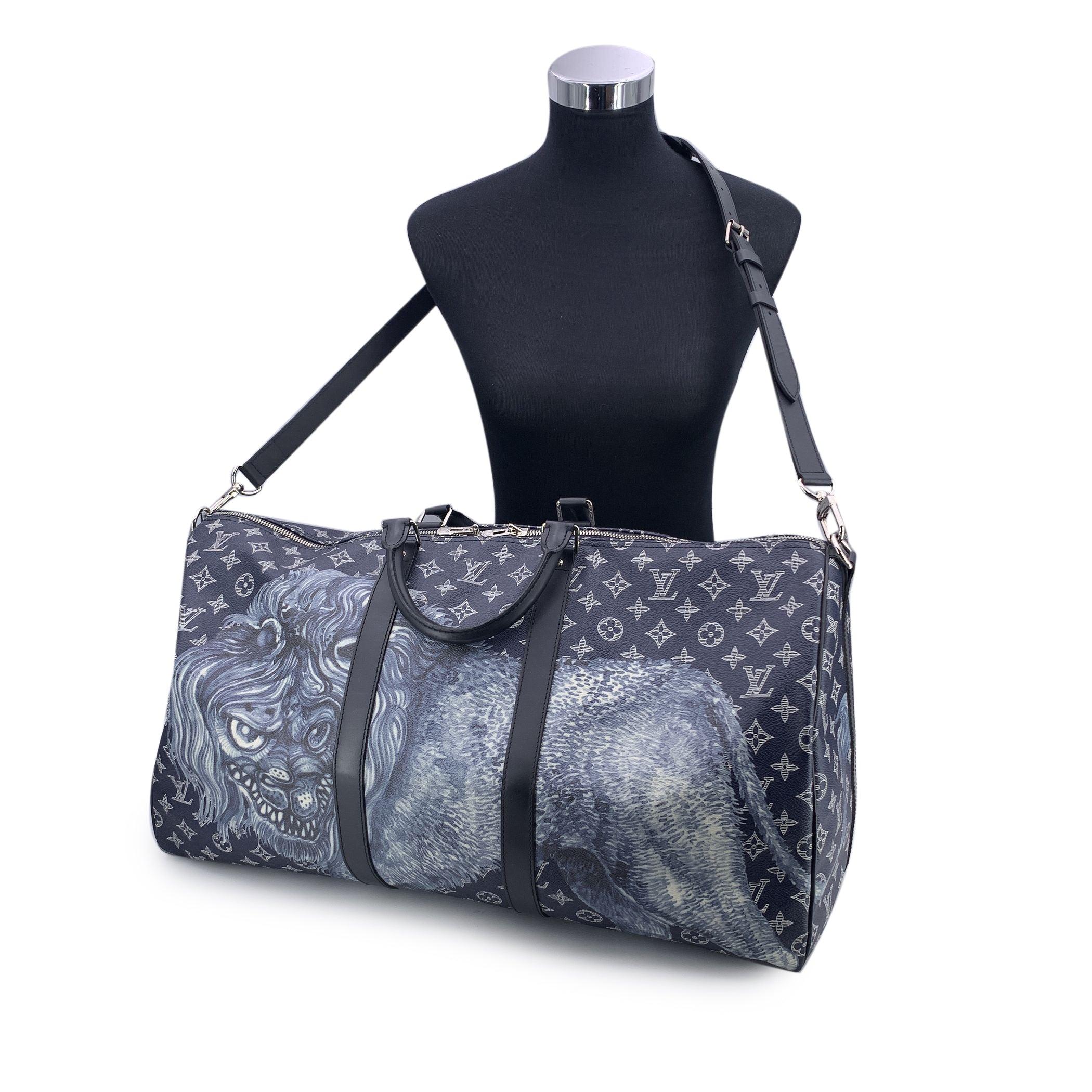 This beautiful item will come with a Certificate of Authenticity provided by Entrupy. The certificate will be provided at no further cost Step into the wild elegance of travel with the authentic Louis Vuitton Savane Monogram Lion Chapman Keepall