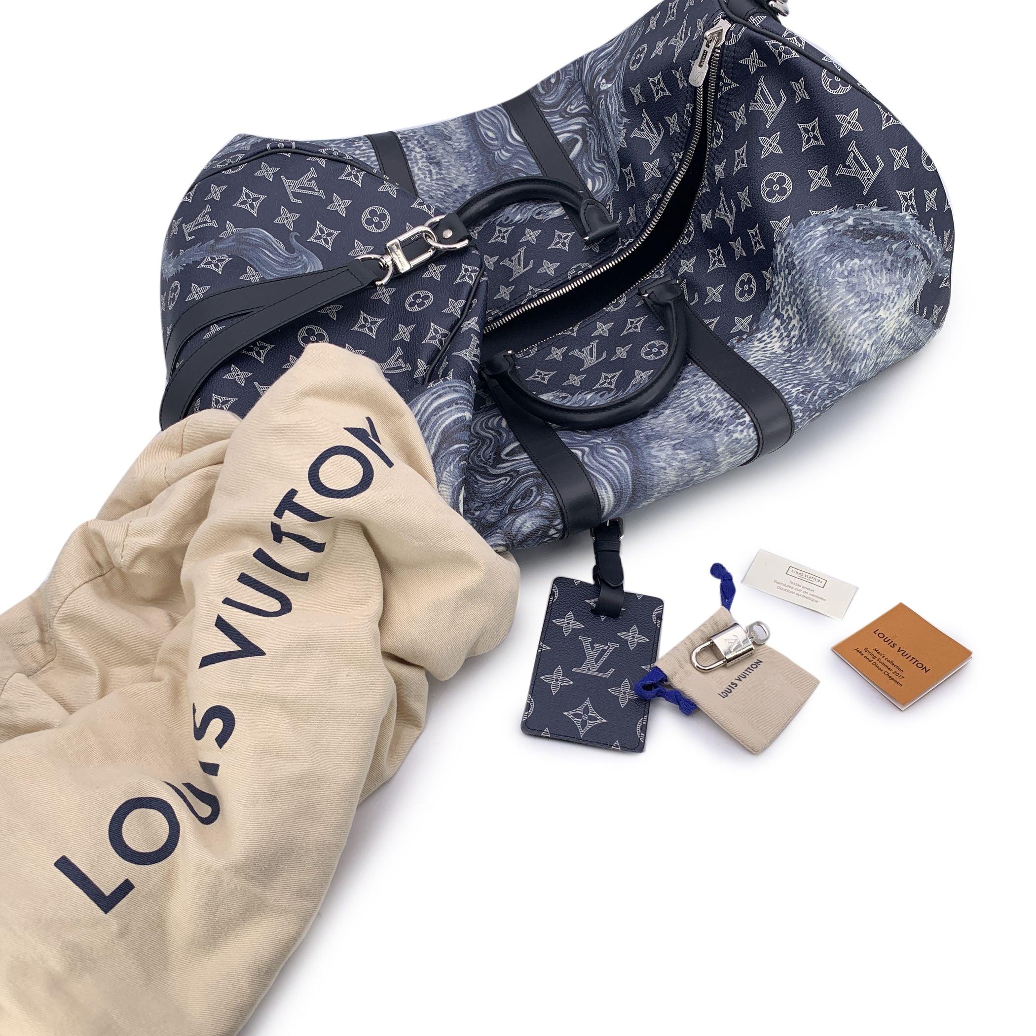 Gray Louis Vuitton Savane Monogram Lion Chapman Keepall Bandouliere 55 Bag For Sale
