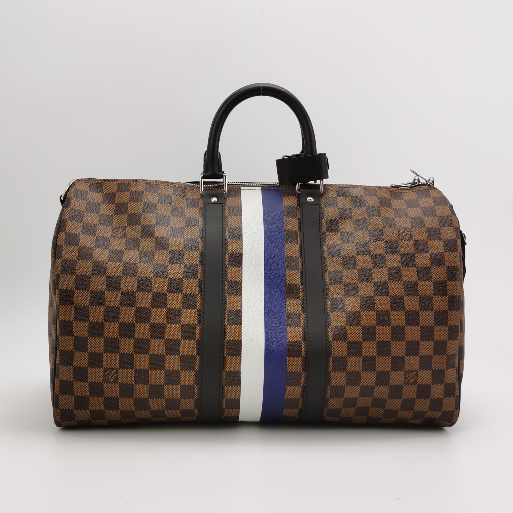 Nero Louis Vuitton Savannah Keepall 45 Bandouliere Giraffa su tela Damier Marrone in vendita