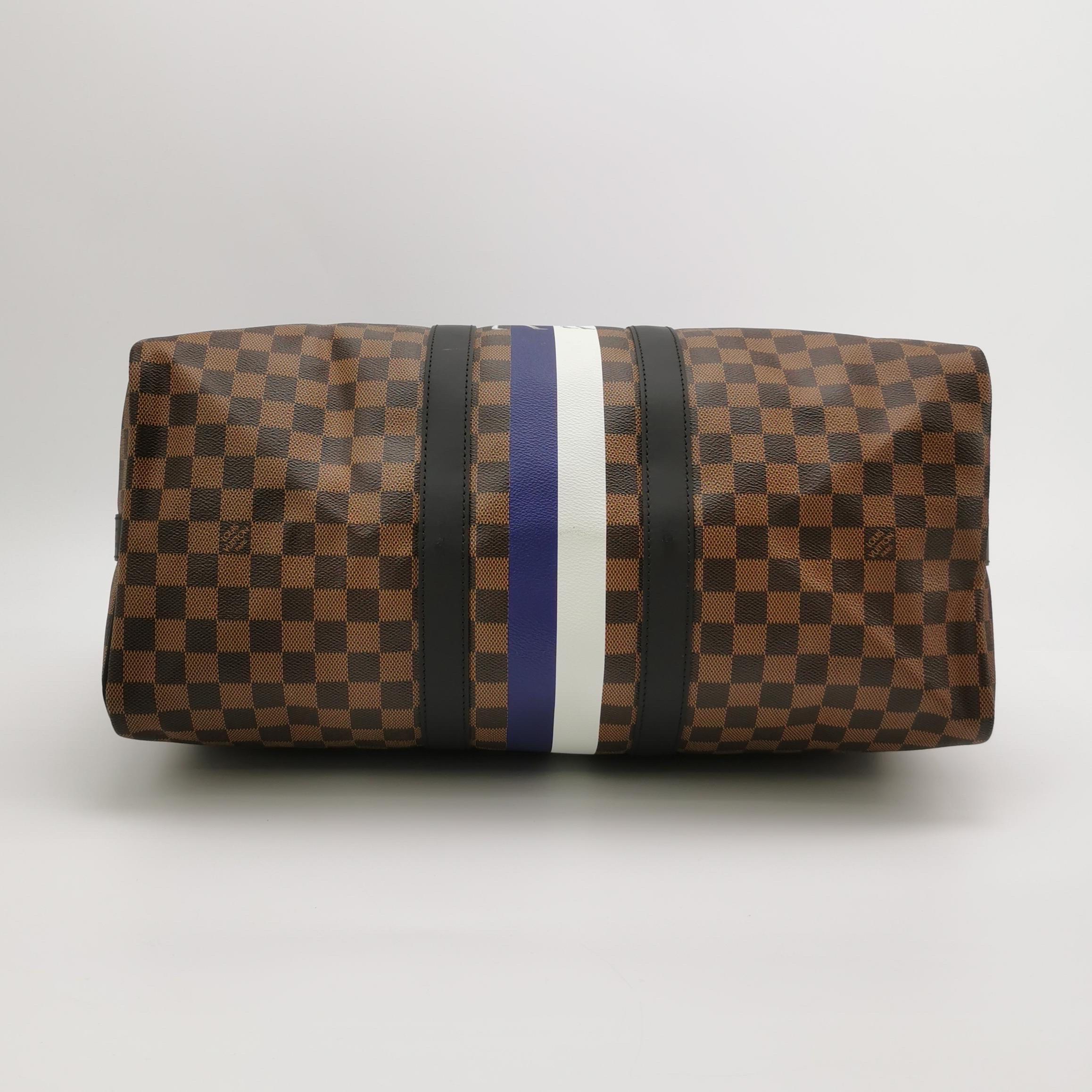 Nero Louis Vuitton Savannah Keepall 45 Bandouliere Giraffa su tela Damier Marrone in vendita