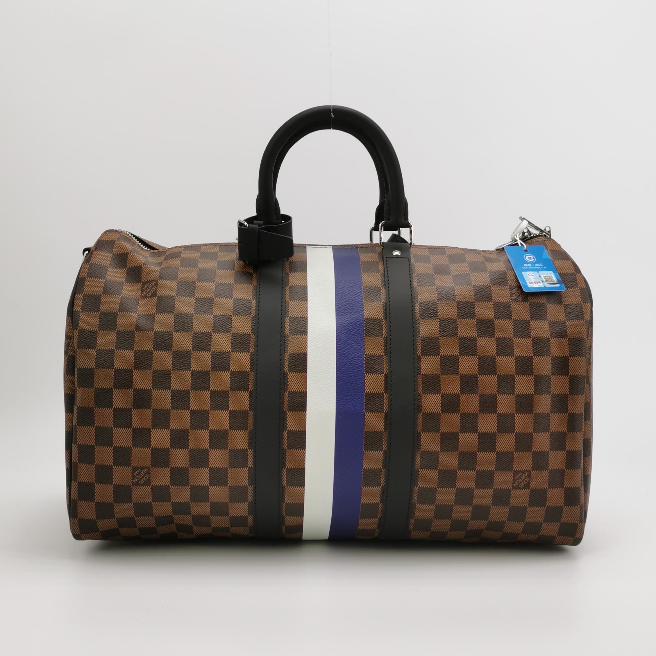 Louis Vuitton Savannah Keepall 45 Bandouliere Giraffa su tela Damier Marrone In condizioni buone in vendita a AUBERVILLIERS, FR